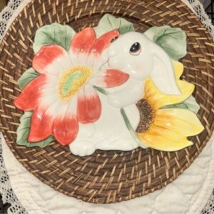 Fitz & Floyd Bunny Bloom Dish wall hanging Easter 10" Whimsical bunny sunflower